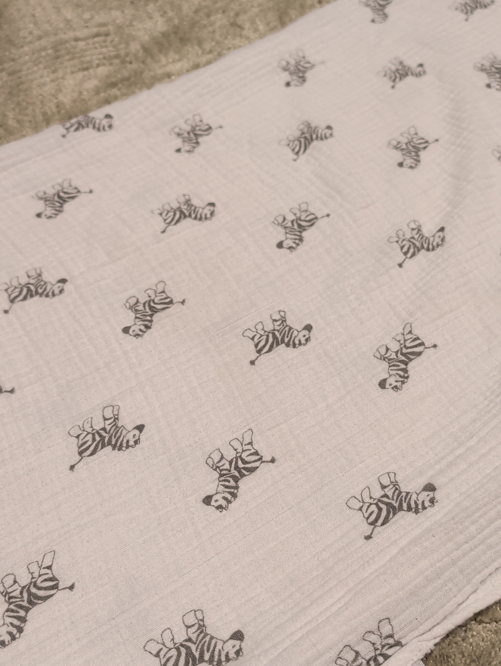 White Baby Muslin Swaddle with Gray Zebra Print - Unbranded